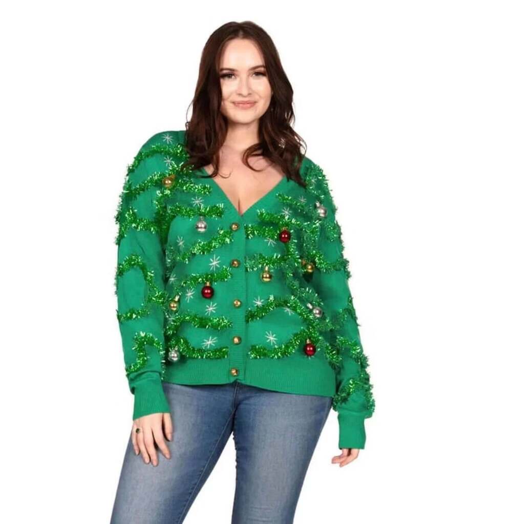 Tipsy Elves Women's Gaudy Garland Ugly Christmas Sweater Cardigan Size L new